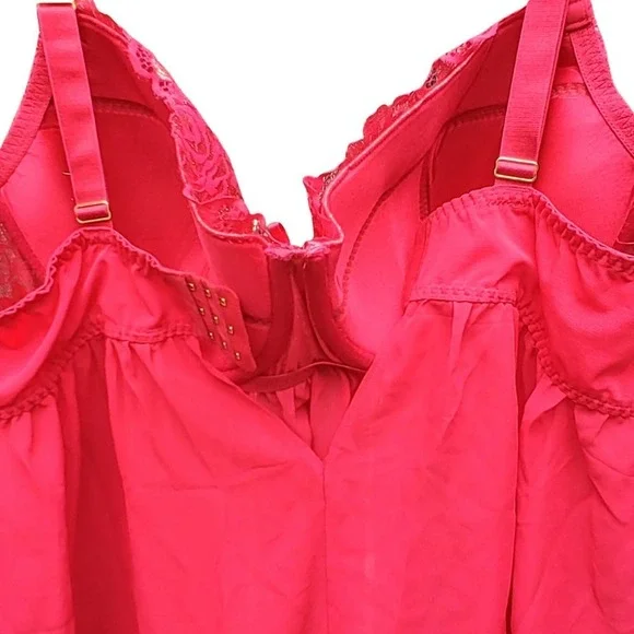CACIQUE Plus Size Teddy Underwire Red Lace Nightie Babydoll Lingerie 42DDD NWOT - Picture 9 of 12